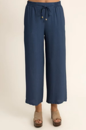 Pantalón recto fluido con cordón azul