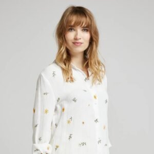 Blusa de gasa con algodón bordada blanca
