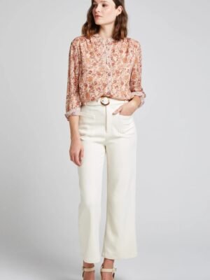 Blusa botones forrados y manga transparente