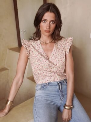 Blusa sin mangas estampado floral y escote en V