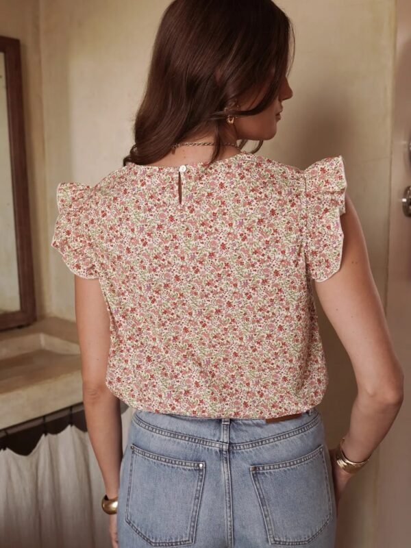 Blusa sin mangas estampado floral y escote en V