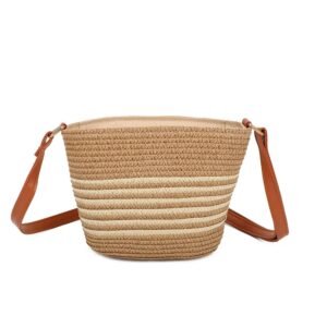 Bolso Solea con tejido de paja y tirante de cuero