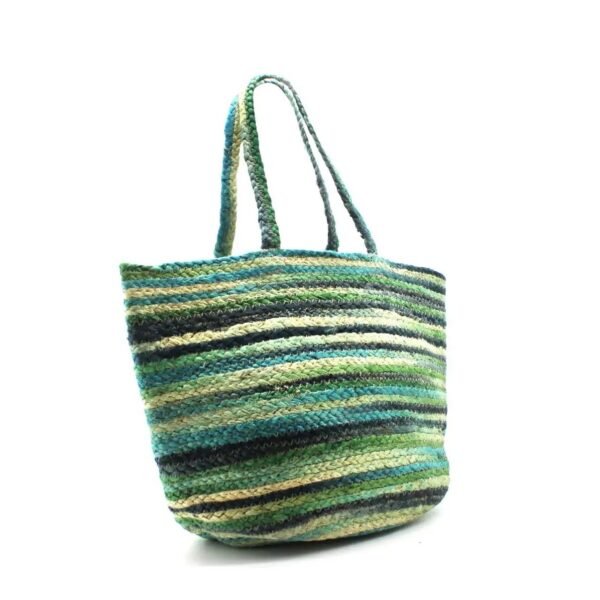 Bolso tote grande de yute verde con degradado