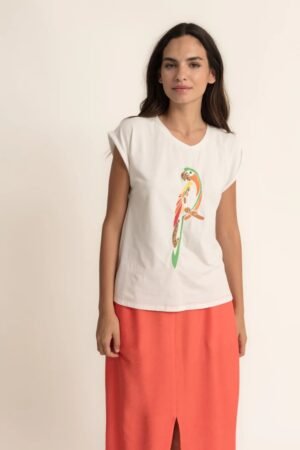 Camiseta estampado loro de lentejuelas