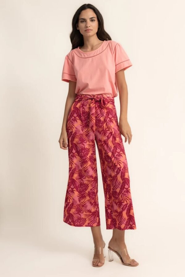 Camiseta tiras bordadas coral