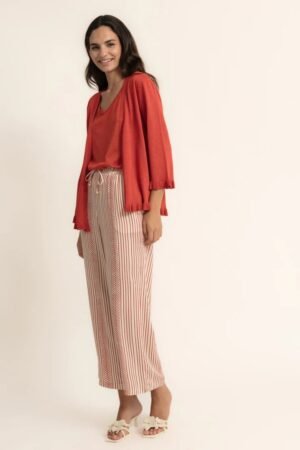 Cárdigan lurex con volantes naranja