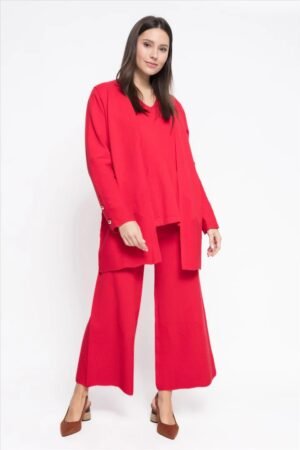 Cárdigan de punto fino rojo