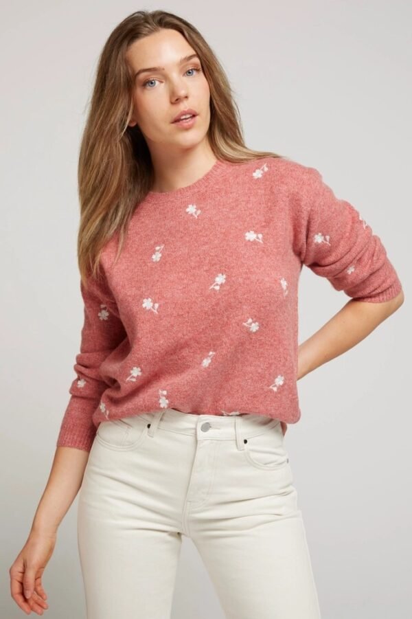 Jersey bordado con flores rosa