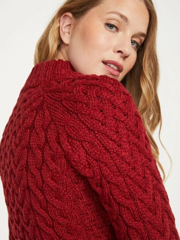 Jersey Aran de lana estilo Knightstown rojo