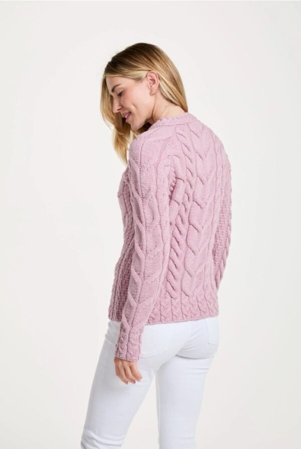 Jersey Listowel Aran Cabled de lana rosa