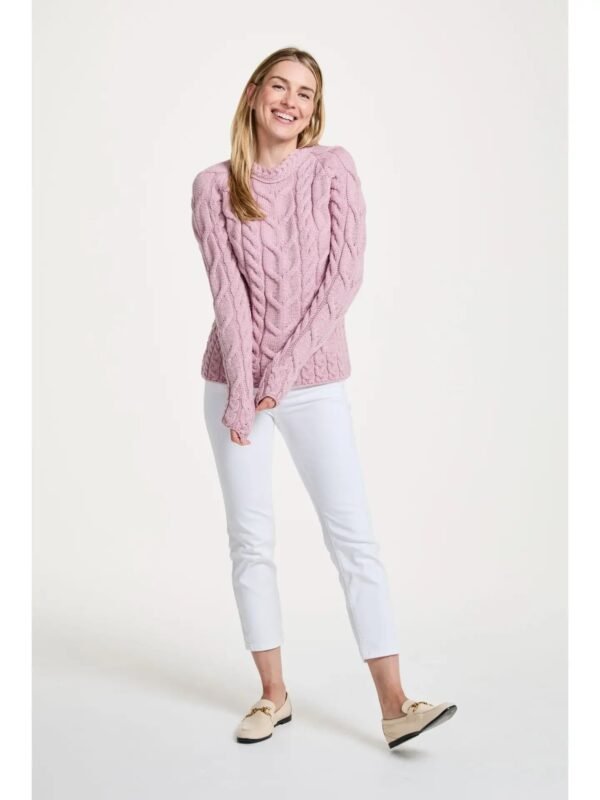 Jersey Listowel Aran Cabled de lana rosa