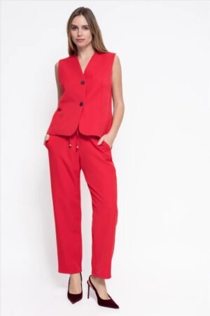 Pantalón liso relax-fit con cordón delantero rojo