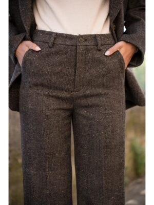 Pantalón recto de lana tweed pata ancha