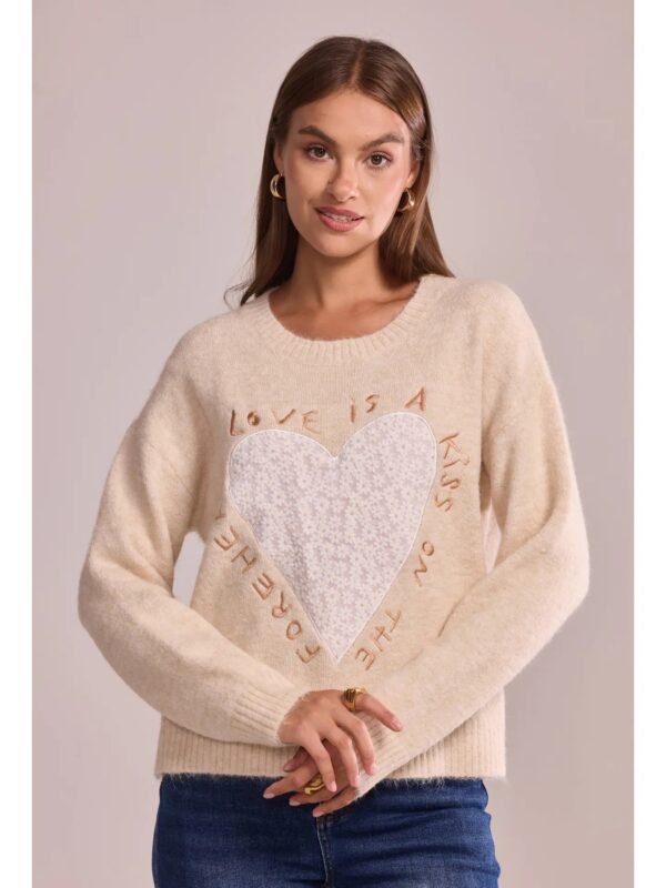 Jersey con corazón estampado beige