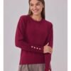 Jersey de punto y cuello redondo burdeos