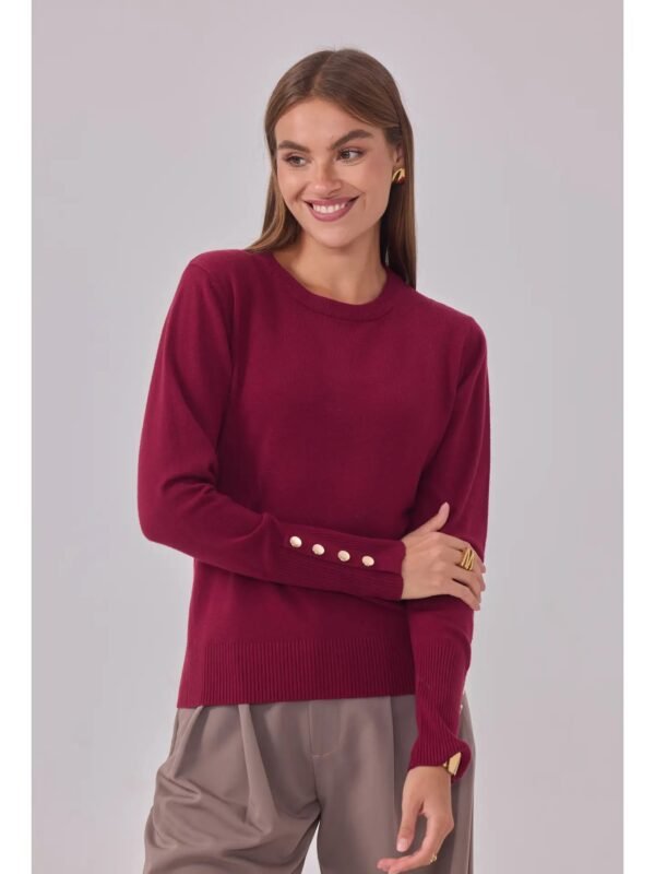 Jersey de punto y cuello redondo burdeos