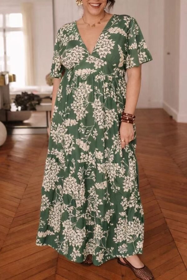 Vestido largo estampado verde y blanco REGINA