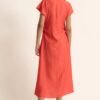 Vestido evasé fruncido en la cintura color coral