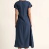 Vestido evasé fruncido en la cintura azul índigo