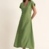 Vestido evasé fruncido en la cintura verde albahaca