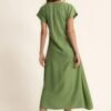 Vestido evasé fruncido en la cintura verde albahaca