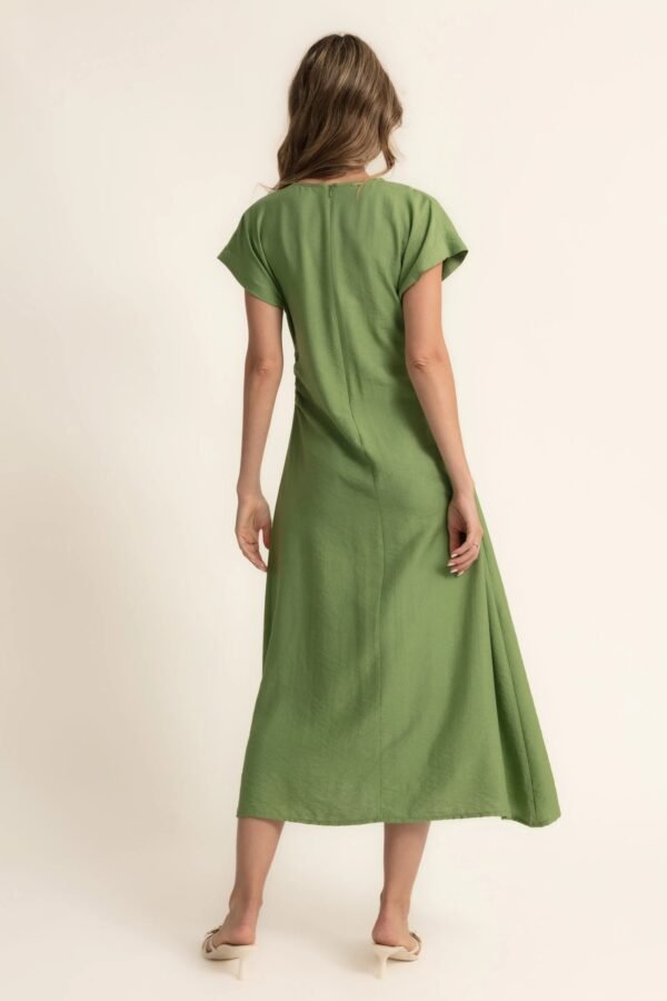 Vestido evasé fruncido en la cintura verde albahaca
