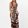 Vestido sin mangas chocolate y blanco Vestido sin mangas Brown Leaves