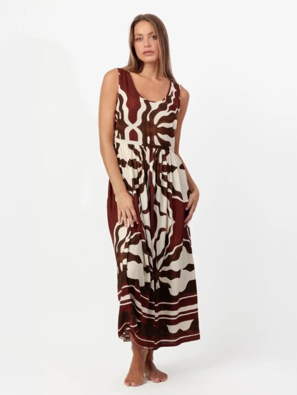 Vestido sin mangas chocolate y blanco Vestido sin mangas Brown Leaves