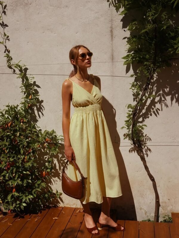 Vestido midi cuadros vichy amarillo