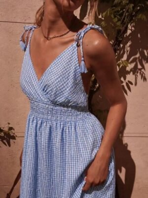 Vestido midi cuadros vichy azul