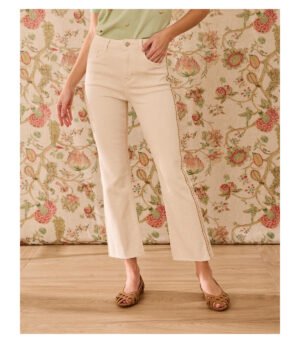 Pantalón vaquero beige con bordado