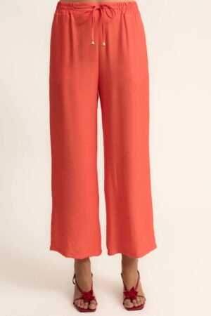 Pantalón recto fluido con cordón coral