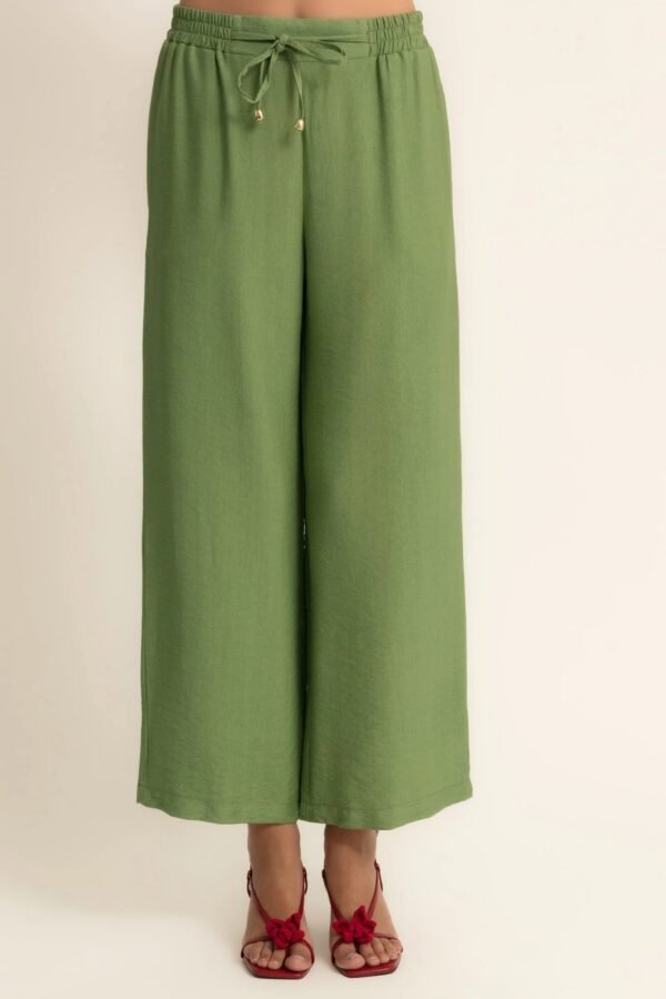 pantalon recto fluido verde Pantalón recto fluido con cordón coral