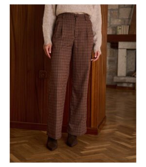 Pantalón de lana a cuadros burdeos
