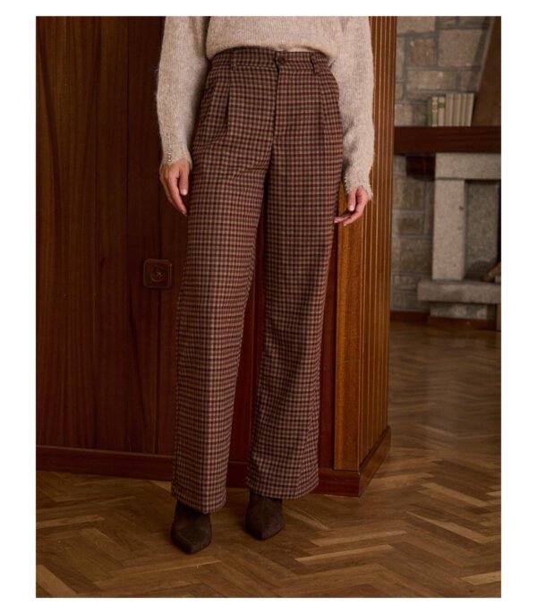 Pantalón de lana a cuadros burdeos