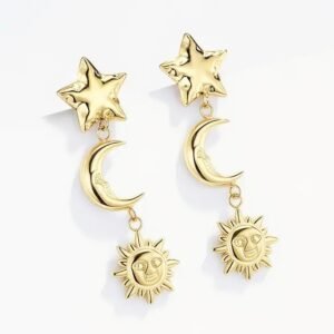 Pendientes dorados de sol y luna