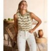 Top de punto beige y verde