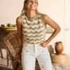 Top de punto beige y verde