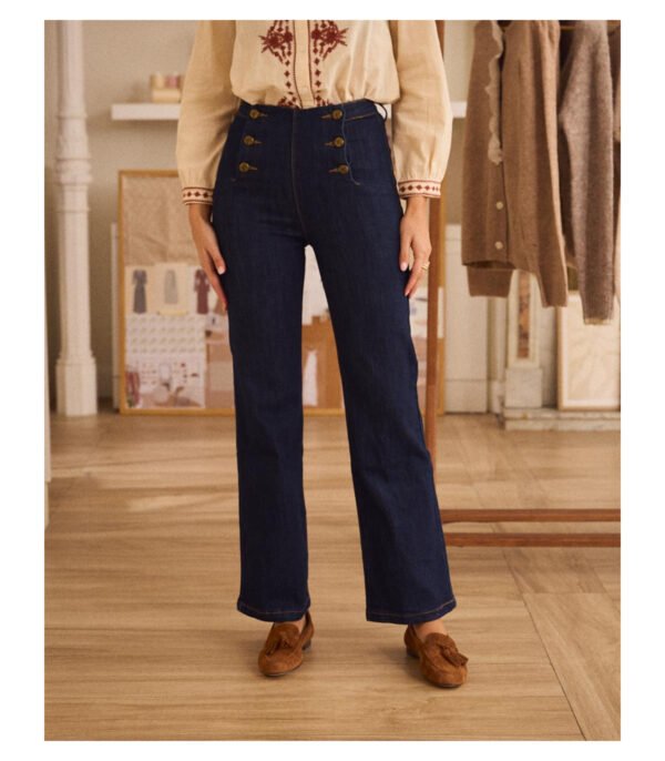Pantalón vaquero botones cintura alta azul armada
