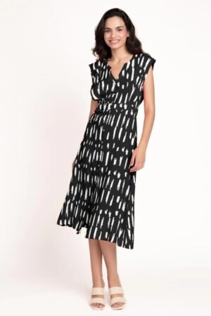 Vestido camisero sin mangas estampado bicolor
