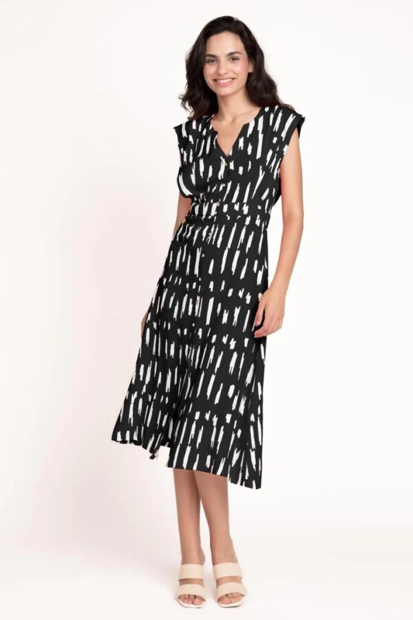 Vestido camisero sin mangas estampado bicolor