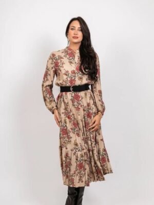 Vestido camisero estampado beige