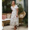 Vestido largo manga corta flores y bordado inglés