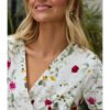 Vestido largo manga corta flores y bordado inglés