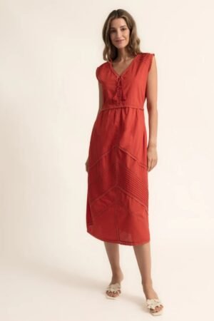 Vestido midi escote V color paprika