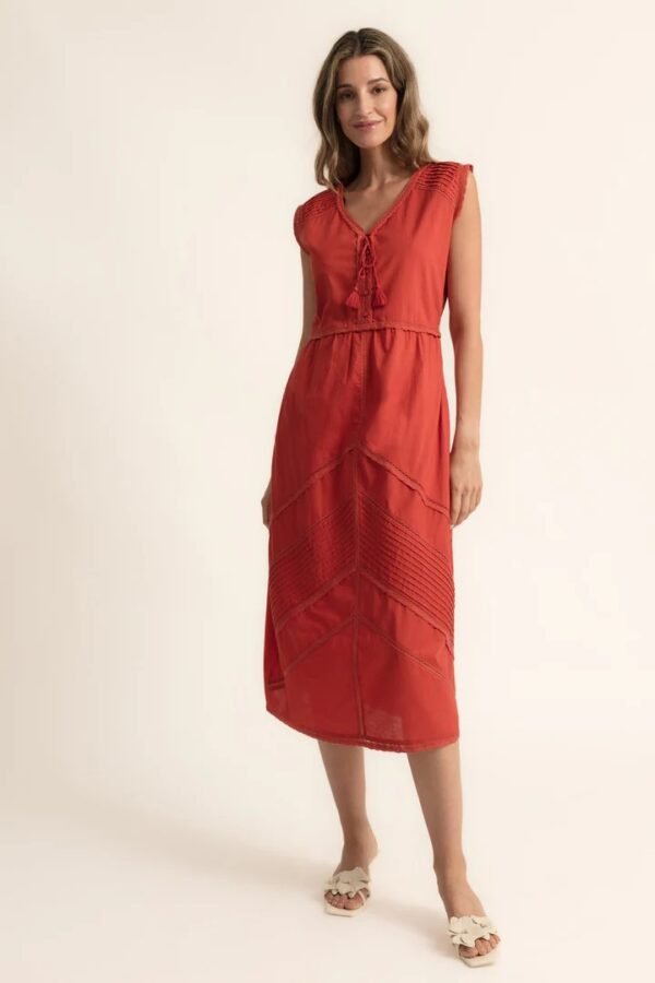 Vestido midi escote V color paprika