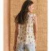 Blusa sin mangas estampado flores y escote con cordón