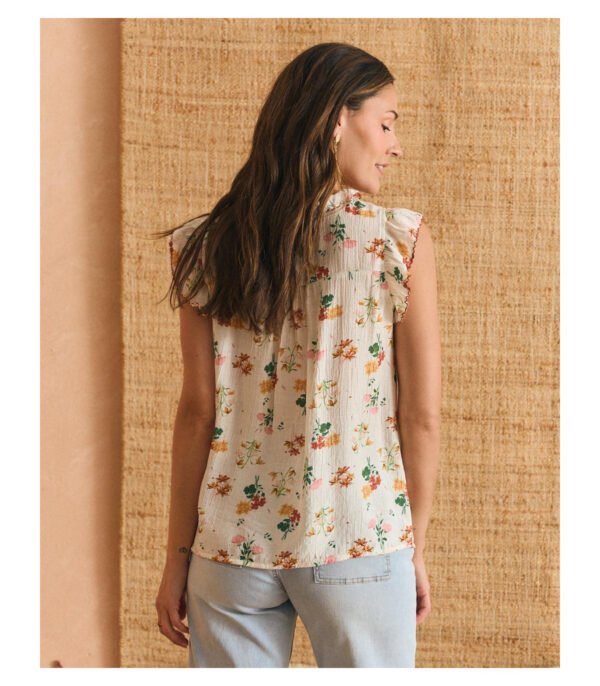 Blusa sin mangas estampado flores y escote con cordón