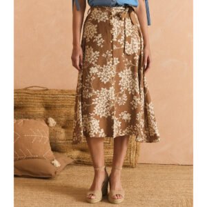 Falda midi estampada con lazo