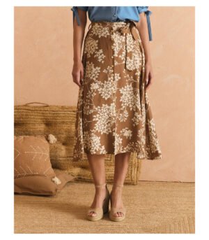 Falda midi estampada con lazo